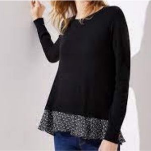 Loft Floral Flounce Mixed Media Sweater Size Medium